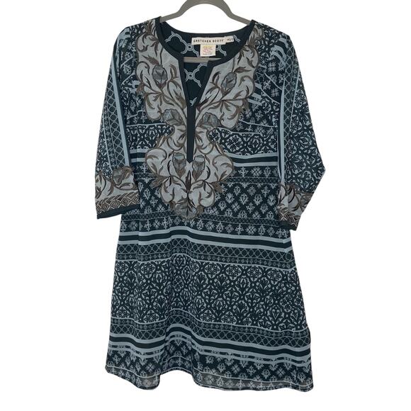 Gretchen Scott Embroidered Patchwork Swing Dress Henna Boho Cottagecore S - Picture 4 of 10